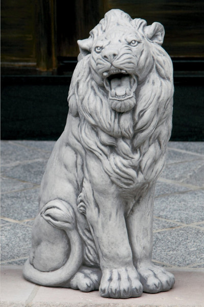 Roaring Sitting Lion Right Statue Classical Cement Lawn Sculpture